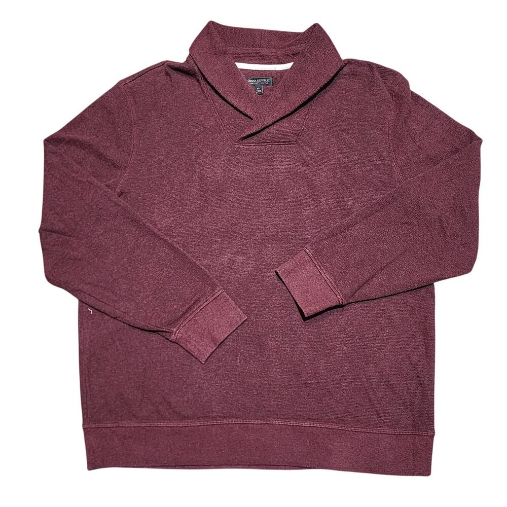 Banana Republic Men's Ultra Soft Waffle Long Sleeve Sweater V Neck Burgundy XL